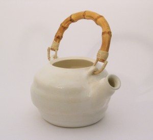 White Teapot with Bamboo Handle